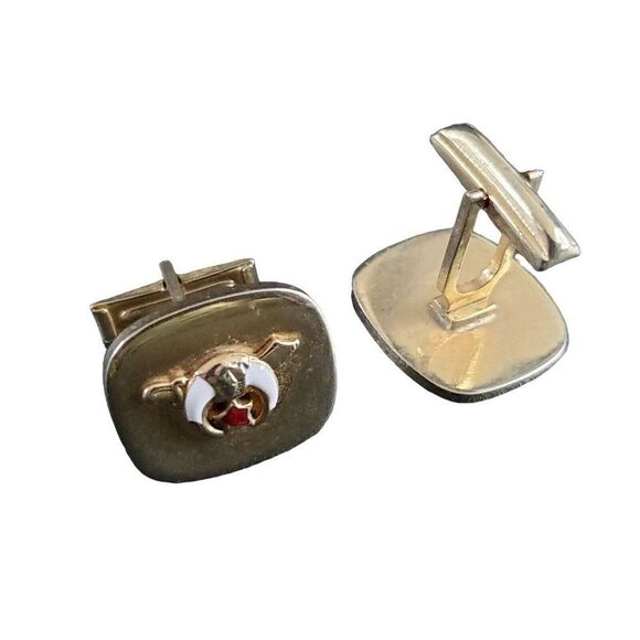 VINTAGE Shriners Masonic Gold-Tone Cufflinks - 4621 - Picture 4 of 4